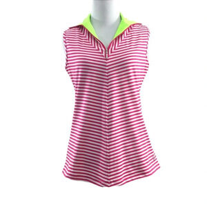 Jofit Pink Green Stripe Quarter Zip Tank Top Womens Small Sleeveless Golf